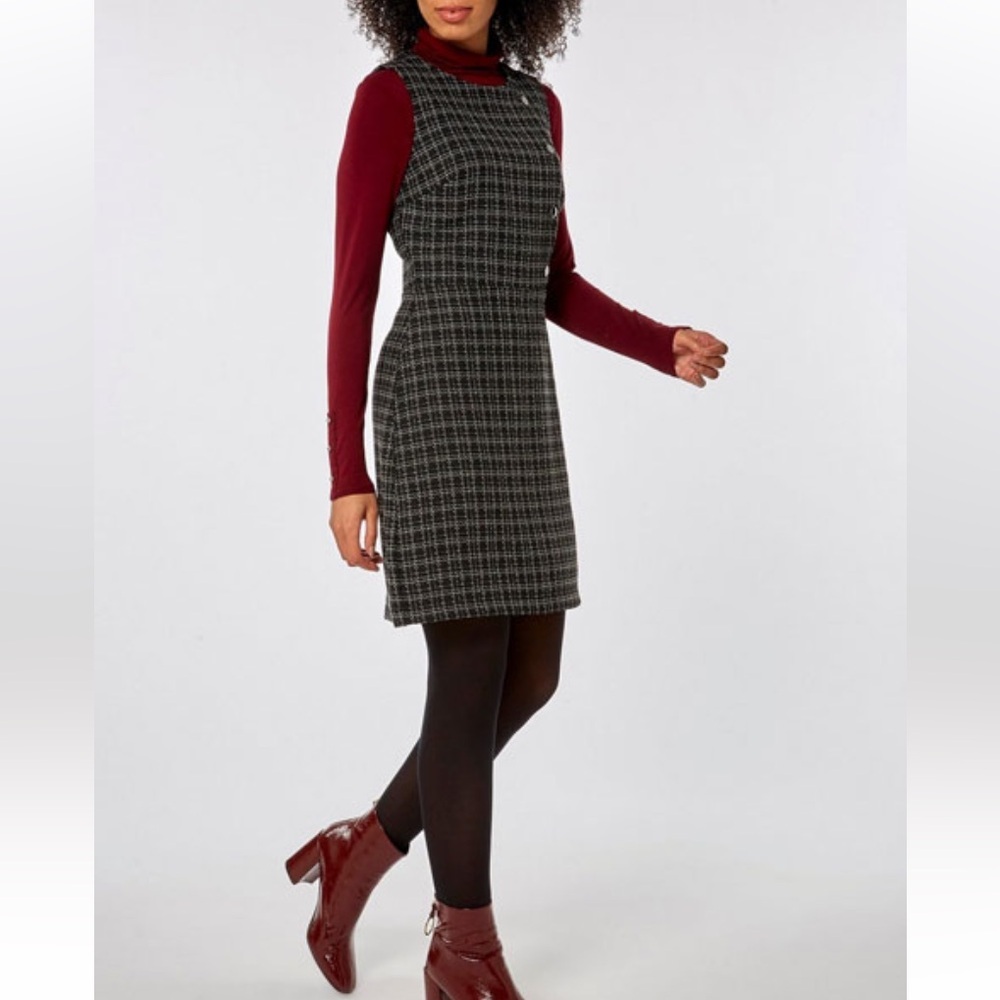 Dorothy Perkins Plaid Sheath Dress Black White Sleeveless Size 22